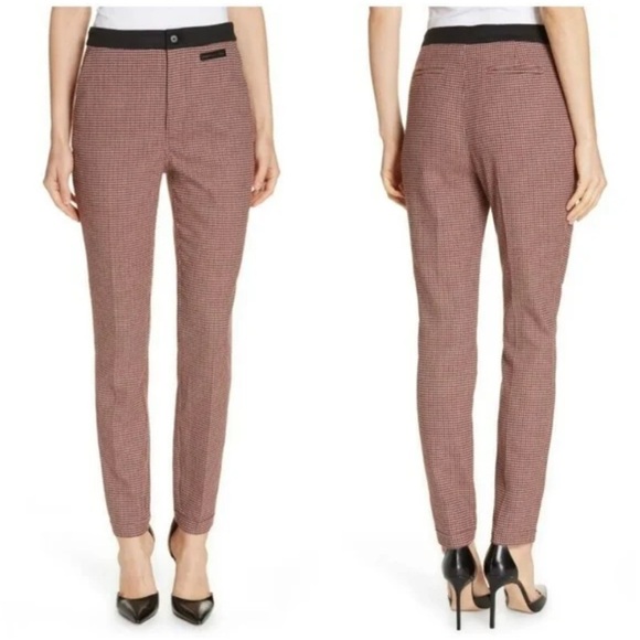 $350 GREY JASON WU Milano Stretch Skinny Pants Houndstooth Plaid Red Multi 4 - Picture 1 of 9